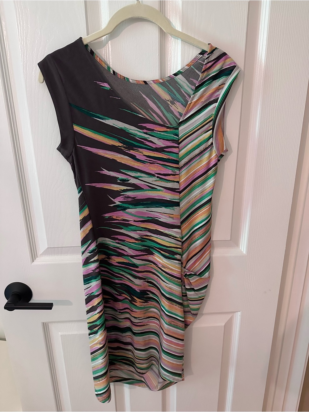 BCBGMaxAzria Multicolor Abstract Print Mini Dress - Black, Green, Pink, Yellow